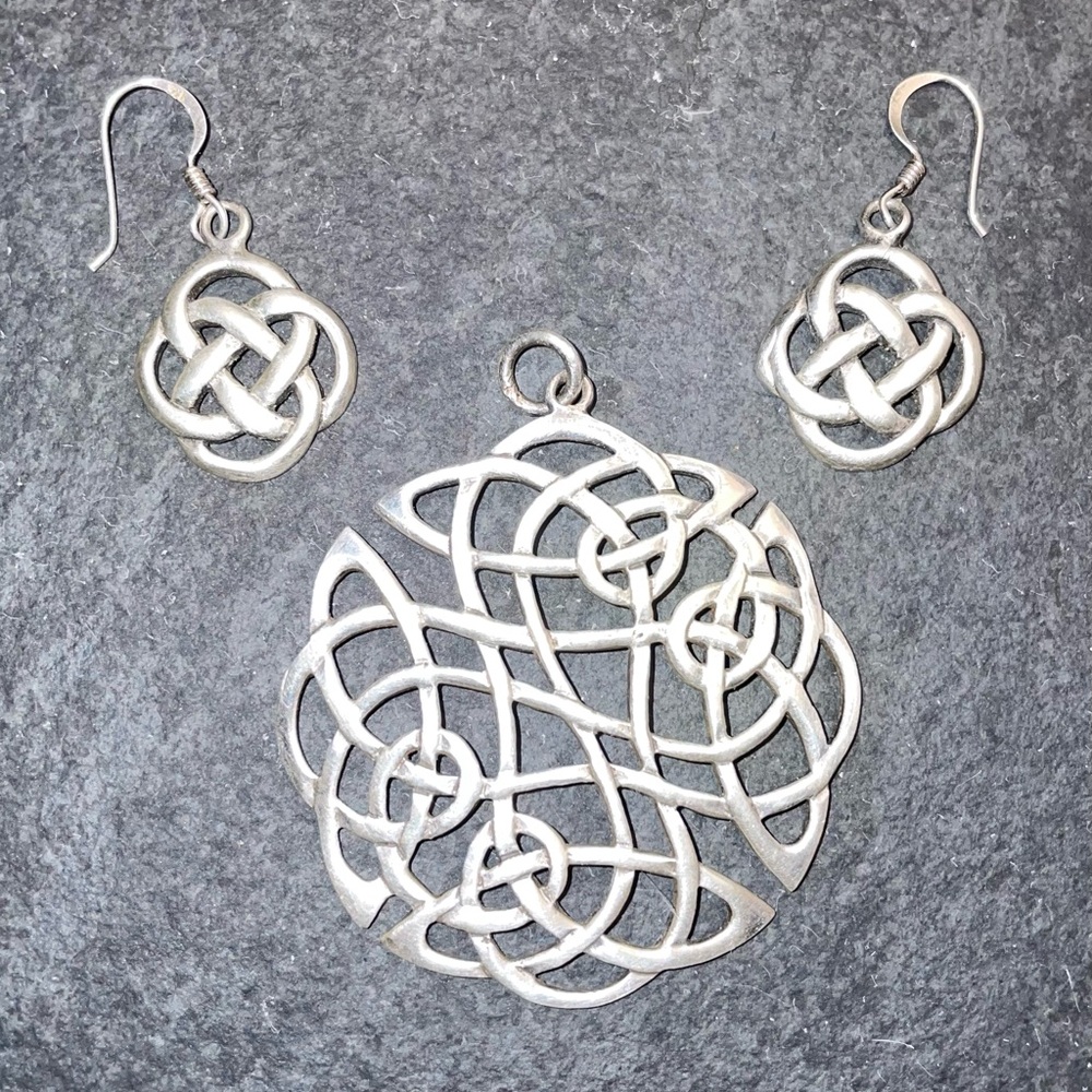 Vintage Hand-Crafted Sterling Silver Celtic Eternity Knot Jewelry Set, 14.42g